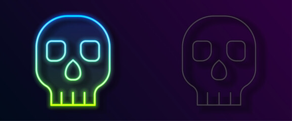 Glowing neon line Skull icon isolated on black background. Happy Halloween party. Vector