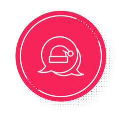 White line Christmas Santa Claus hat icon isolated on white background. Merry Christmas and Happy New Year. Red circle button. Vector