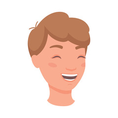 Man Head Showing Happy Face Expression and Emotion Laughing Half-turned Vector Illustration