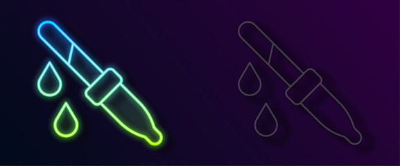 Glowing neon line Pipette icon isolated on black background. Element of medical, chemistry lab equipment. Medicine symbol. Vector