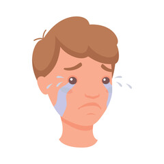 Man Head Showing Sad Face Expression and Emotion Crying Half-turned Vector Illustration