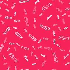 White line Dental floss icon isolated seamless pattern on red background. Vector