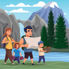 Fototapeta premium travelers family in the landscape