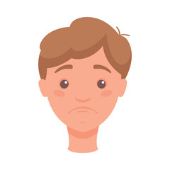 Man Head Showing Sad Face Expression and Emotion of Unhappiness Front Vector Illustration