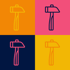 Pop art line Hammer icon isolated on color background. Tool for repair. Vector