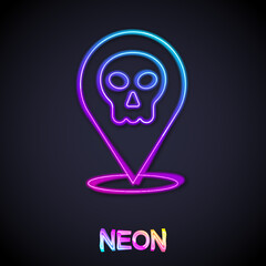 Glowing neon line Skull icon isolated on black background. Happy Halloween party. Vector