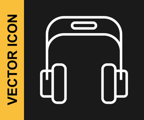 White line Headphones icon isolated on black background. Earphones. Concept for listening to music, service, communication and operator. Vector