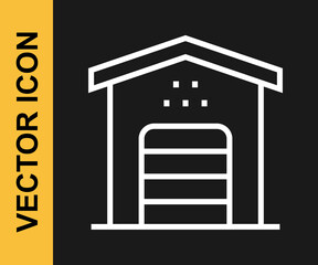 White line Garage for taxi car icon isolated on black background. Vector