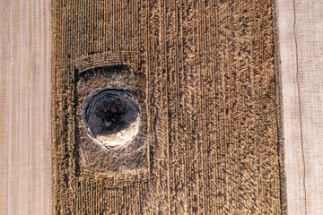 Aerial view of a sinkhole in a farming area at Konya, Turkey