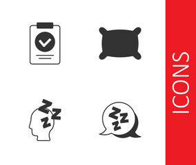 Set Sleepy, Medical prescription, Dreams and Pillow icon. Vector