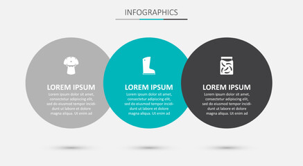 Set Waterproof rubber boot, Mushroom and Pickled cucumbers in jar. Business infographic template. Vector