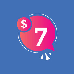7 dollar price tag. 7$ dollar USD price symbol. price 7 Dollar sale banner in USD. Business or shopping promotion marketing concept
