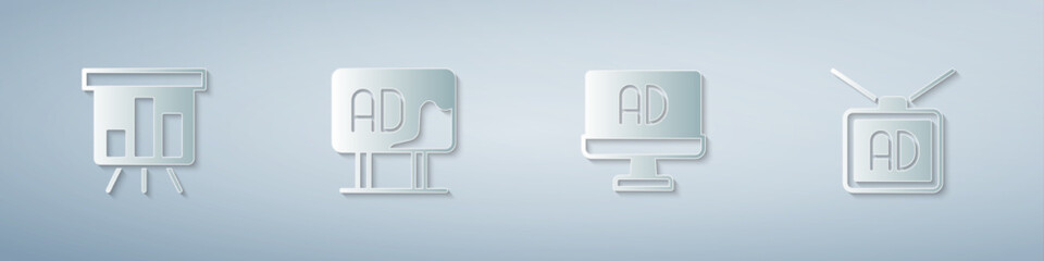 Set Board with graph chart, Advertising, and . Paper art style. Vector