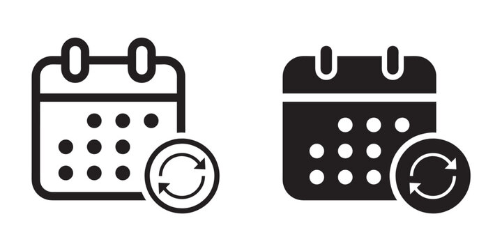 ofvs142 OutlineFilledVectorSign ofvs - calendar synchronization vector icon . isolated transparent . month week day . black outline and filled version . AI 10 / EPS 10 . g11481