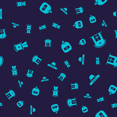 Set Water tower, Farm house, Pack full of seeds and Farmer worker hat on seamless pattern. Vector