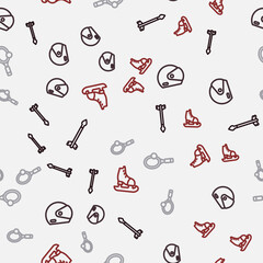 Set line Medieval arrows, Racing helmet, Tennis racket with ball and Skates on seamless pattern. Vector