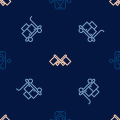 Set line Route location, Trolley suitcase and Flag on seamless pattern. Vector