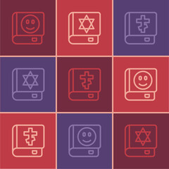 Set line Book, Holy bible book and Jewish torah icon. Vector