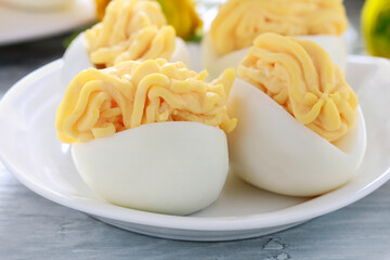 A stuffed eggs on the table.