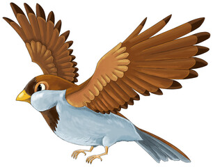 Cartoon exotic colorful bird flying isolated illustration for children