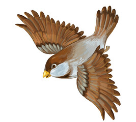 Cartoon exotic colorful bird flying isolated illustration for children