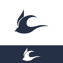 Simple logo template design silhouette of a martin martlet swallow flying hovering.
