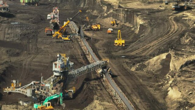 Open pit mine, extractive industry for coal, top view aerial drone