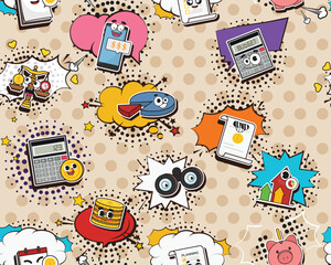 Vector flat seamless texture pattern Hand drawn flat trendy cartoon elements collection Budget