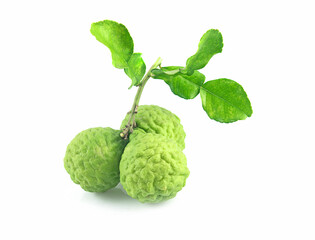 bergamot whole whit leaves on white background,isolated