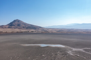 Extreme drought condition on a lake. Climate change, global warming concept