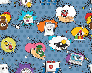 Vector flat seamless texture pattern Hand drawn flat trendy cartoon elements collection Loan