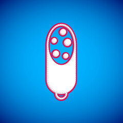 White Salami sausage icon isolated on blue background. Meat delicatessen product. Vector