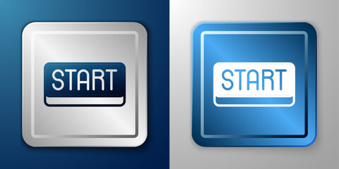 White Ribbon in finishing line icon isolated on blue and grey background. Symbol of finish line. Sport symbol or business concept. Silver and blue square button. Vector