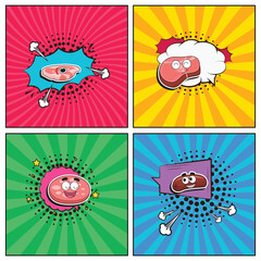 Hand drawn flat trendy cartoon elements collection Meat and sausage