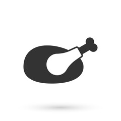 Grey Roasted turkey or chicken icon isolated on white background. Vector