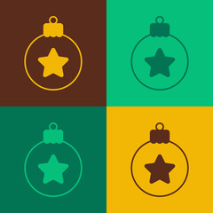 Obraz premium Pop art Christmas ball icon isolated on color background. Merry Christmas and Happy New Year. Vector