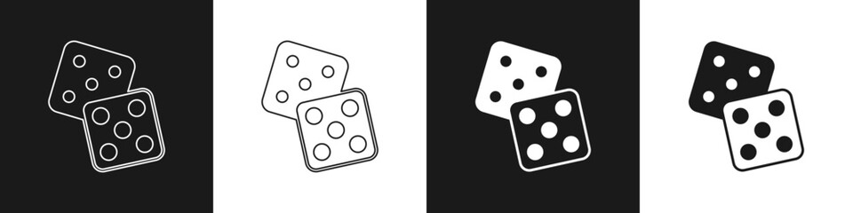 Set Game dice icon isolated on black and white background. Casino gambling. Vector