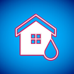 White House flood icon isolated on blue background. Home flooding under water. Insurance concept. Security, safety, protection, protect concept. Vector
