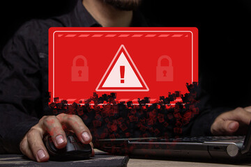 Computer system hack warning. The concept of a cyber attack on a computer network. Malicious...