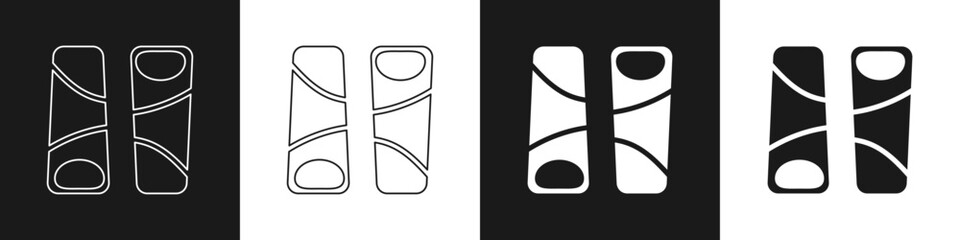 Set Guotie is a traditional japanese food icon isolated on black and white background. Asian food. Vector