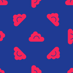 Red Cloud icon isolated seamless pattern on blue background. Vector
