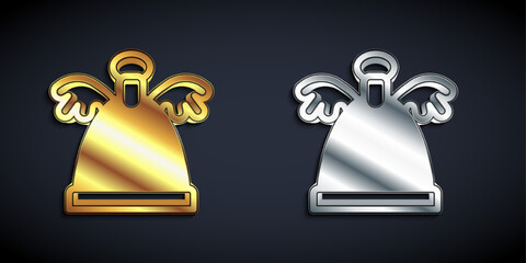 Gold and silver Angel icon isolated on black background. Merry Christmas and Happy New Year. Long shadow style. Vector