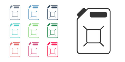 Black Canister for gasoline icon isolated on white background. Diesel gas icon. Set icons colorful. Vector