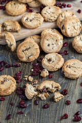 delicious dried cookies made of high-quality flour with dried red cranberries on the table