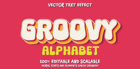70s retro groovy alphabet  effect letters font and number, Typography decorative fonts vintage concept, Inspirational slogan print with hippie symbol for graphic tee t shirt logo, vector text effect