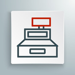 Line Cash register machine with a check icon isolated on white background. Cashier sign. Cashbox symbol. Colorful outline concept. Vector