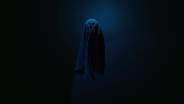 Halloween background. Spooky ghost spirit isolated on black. 4K video animation 3D render illustration.
