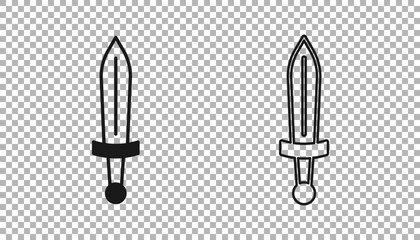 Black Medieval sword icon isolated on transparent background. Medieval weapon. Vector