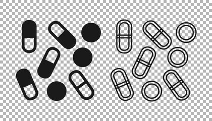 Black Medical pill bottle biohacking icon isolated on transparent background. Pharmacy biohacking. Vector