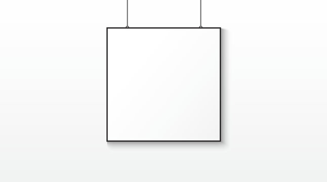 Hanging White Blank Square Canvas Branding Display Mockup Illustration